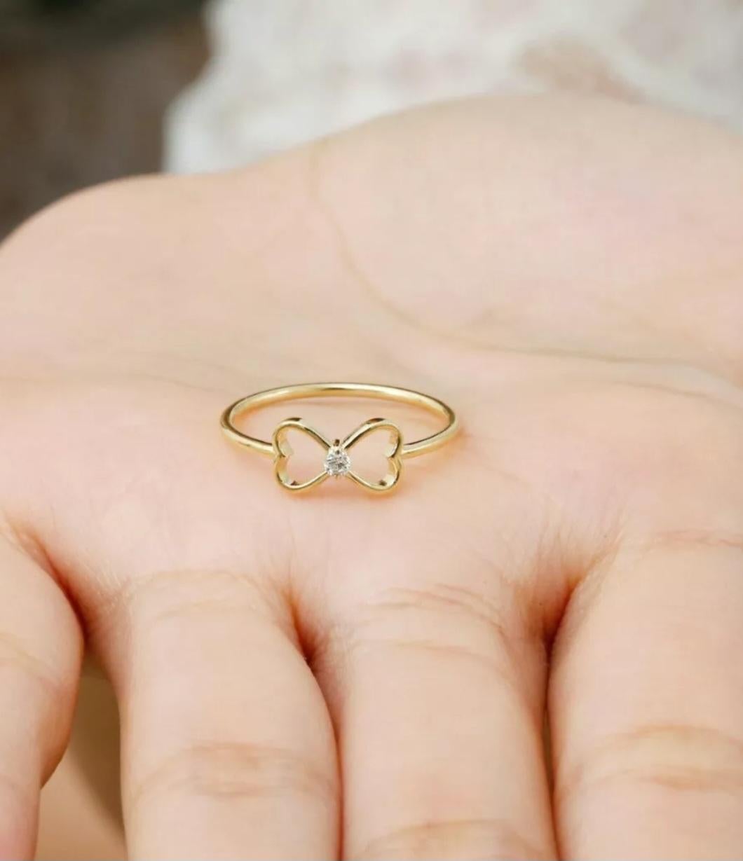 Mini Bow Shaped Diamond Ring 14k Solid Gold Everyday Use Diamond Ring Jewelry. For Sale 1