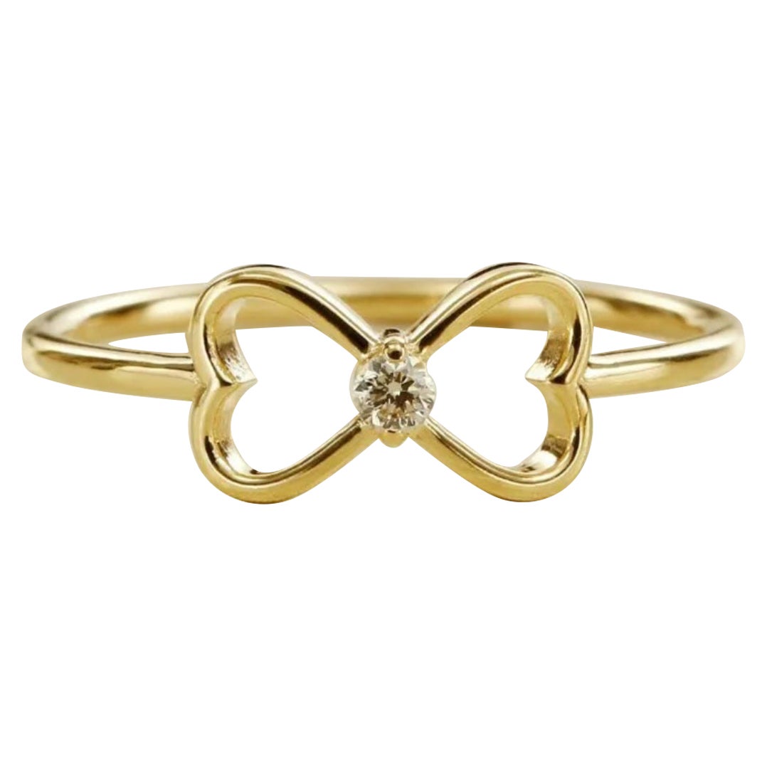 Mini anillo de diamantes en forma de lazo Oro macizo de 14k Anillo de diamantes de uso diario Joyería.