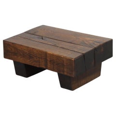 Mini Brutalist Railroad Tie Side Table of Foot Stool Made of Solid Oak