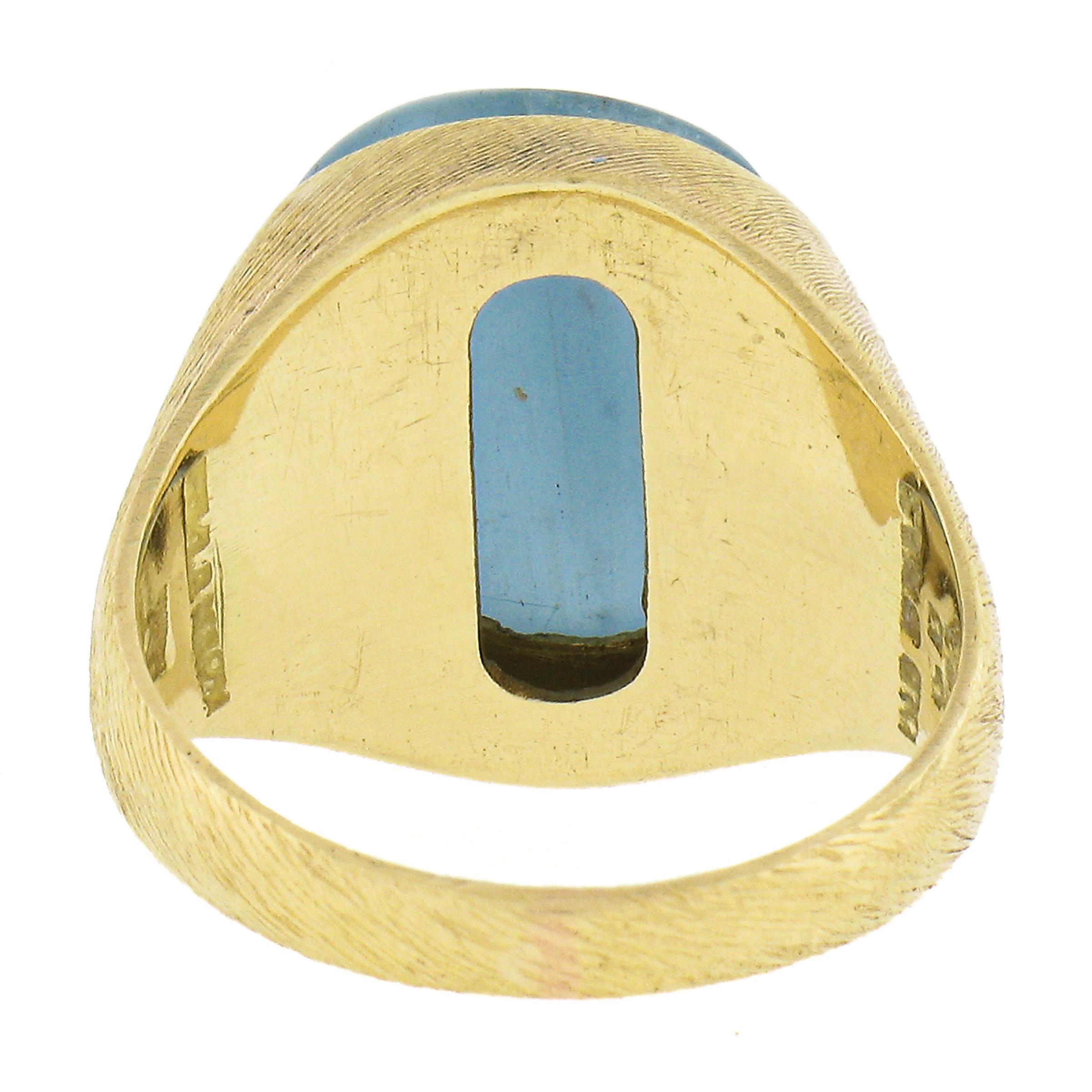 Mini Burle Marx 18K Gold Carved Cabochon Bezel Set Aquamarine Florentine Ring 1