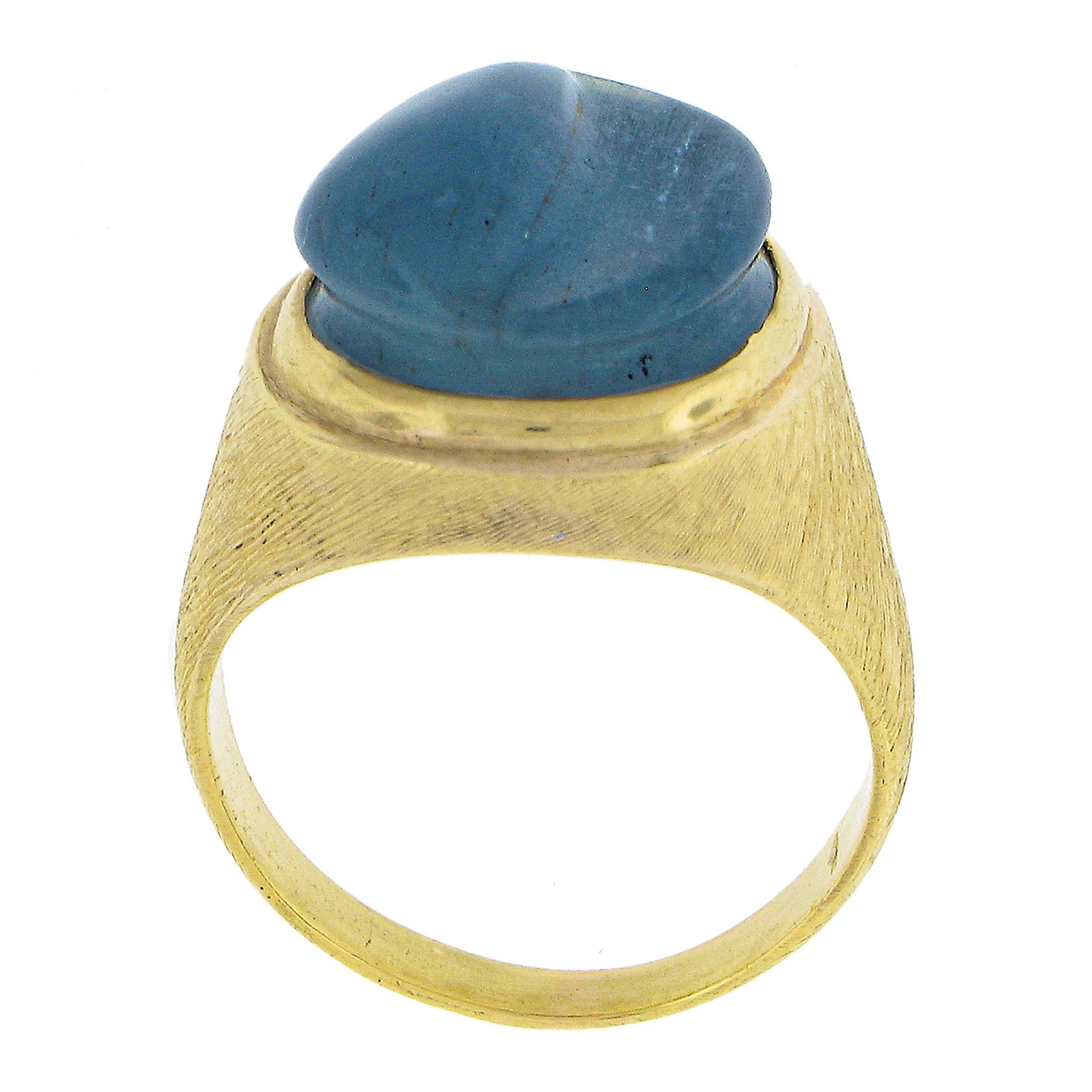 Mini Burle Marx 18K Gold Carved Cabochon Bezel Set Aquamarine Florentine Ring 2