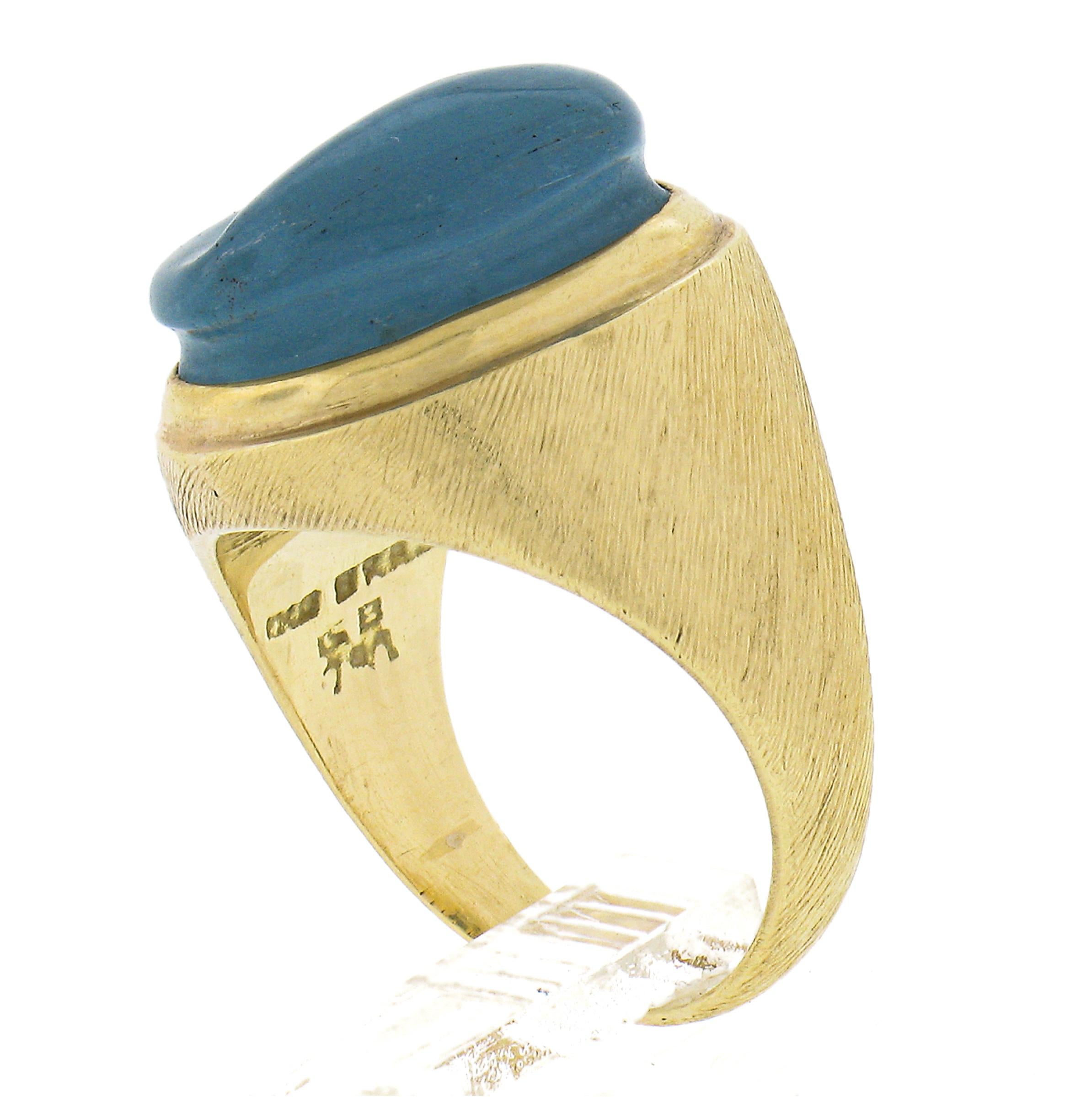 Mini Burle Marx 18K Gold Carved Cabochon Bezel Set Aquamarine Florentine Ring 3
