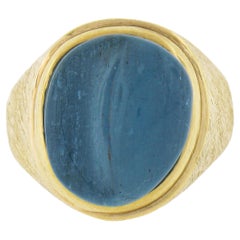 Mini Burle Marx 18K Gold Carved Cabochon Bezel Set Aquamarine Florentine Ring