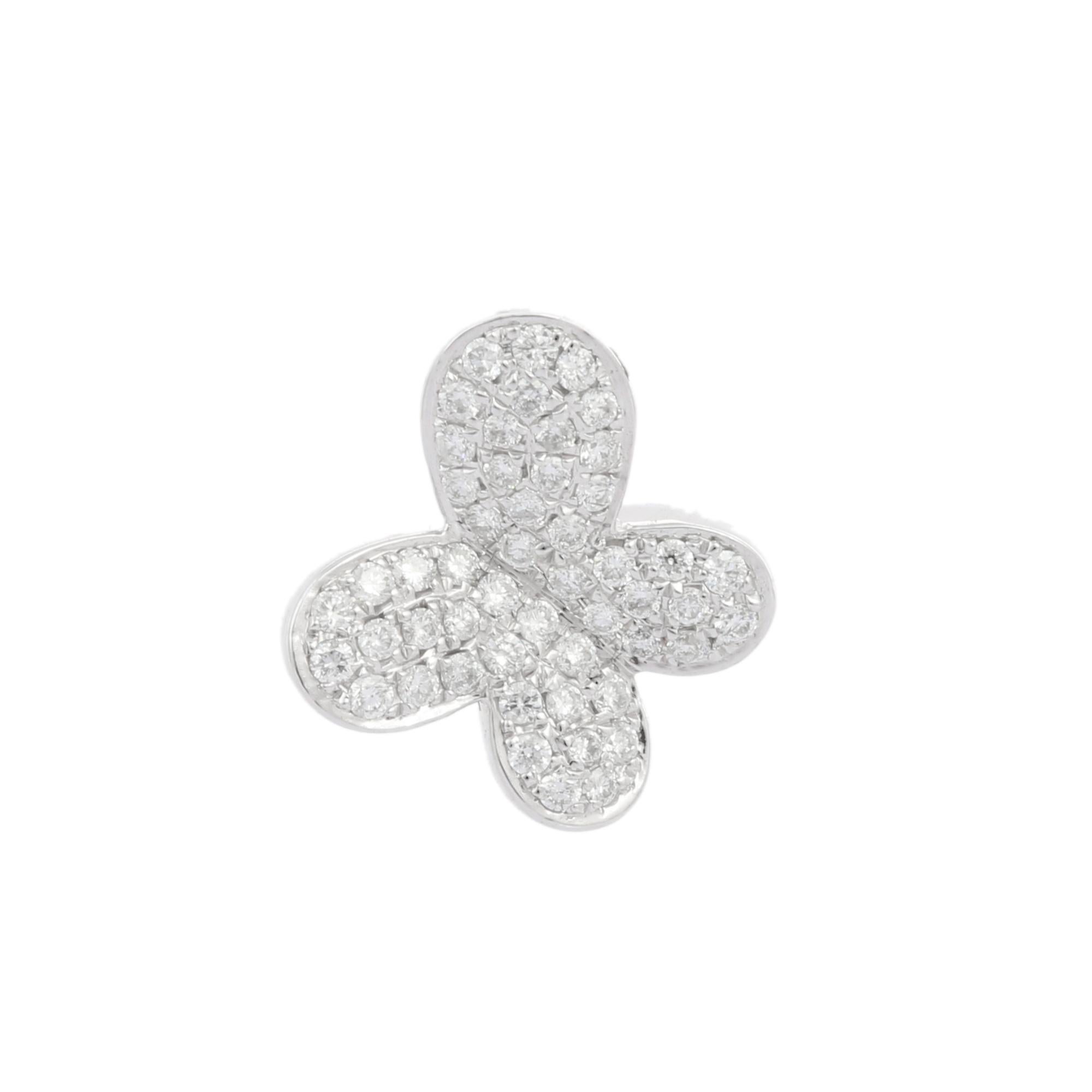 Modern Mini Butterfly Shape Diamond Micro Pave Set Pendant in 14K Solid White Gold For Sale