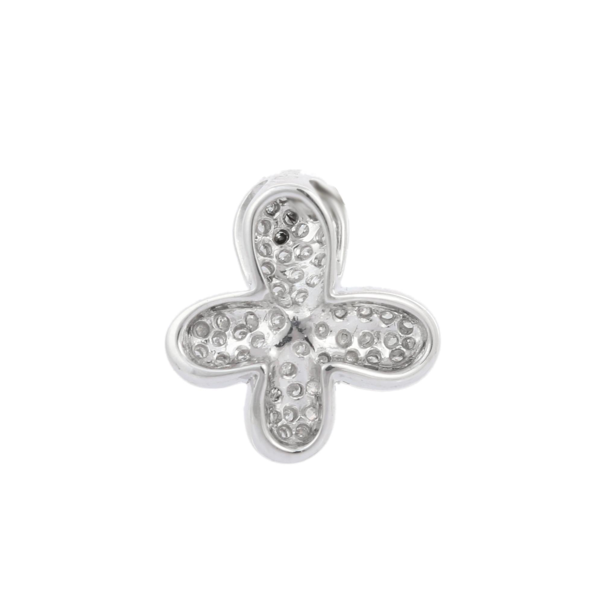 Round Cut Mini Butterfly Shape Diamond Micro Pave Set Pendant in 14K Solid White Gold For Sale