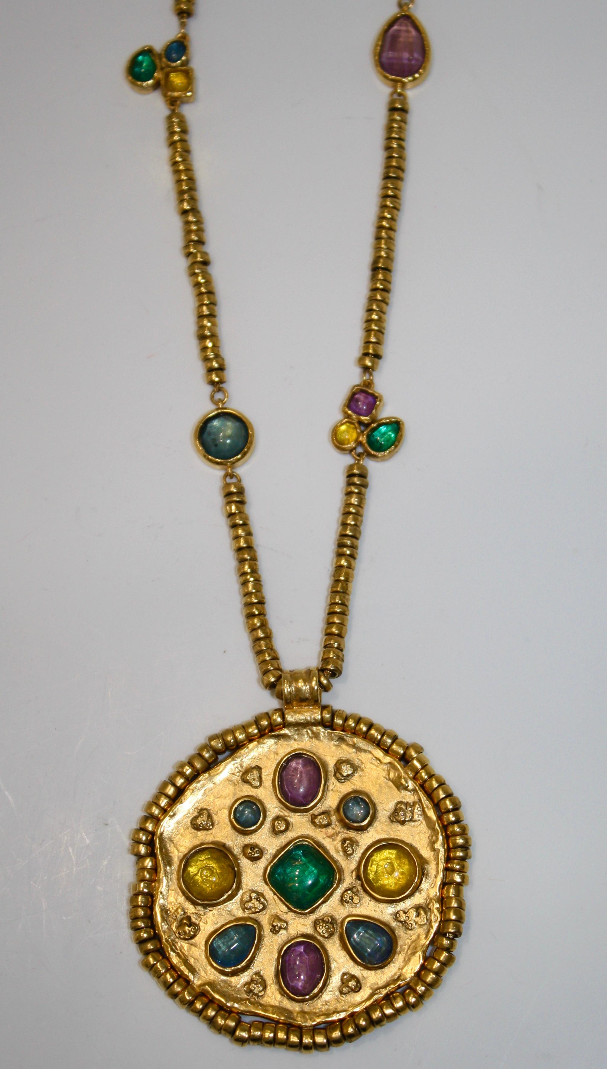 Modern Mini Cabochons Rainbow Medallion Necklace  For Sale
