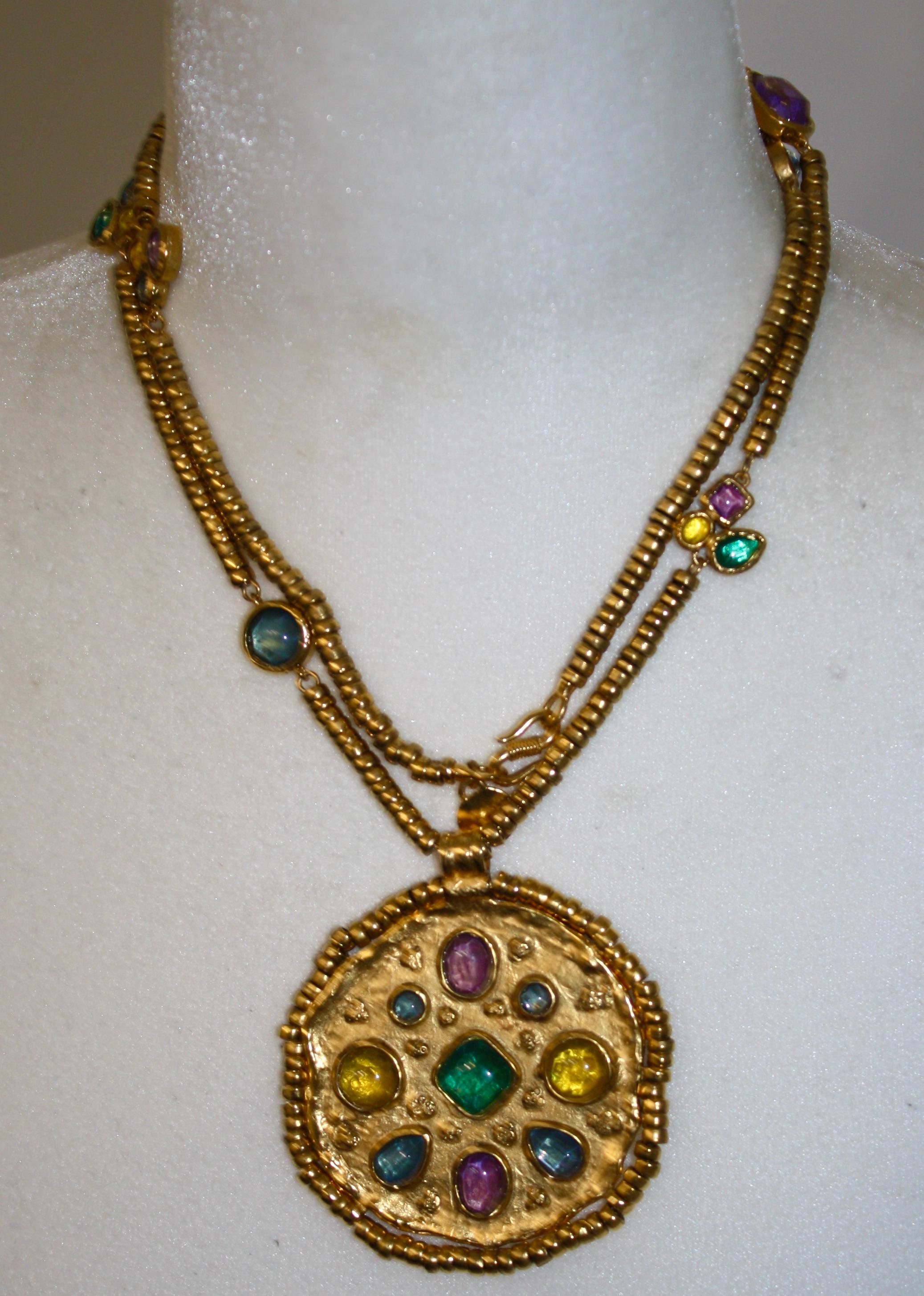 Women's or Men's Mini Cabochons Rainbow Medallion Necklace  For Sale
