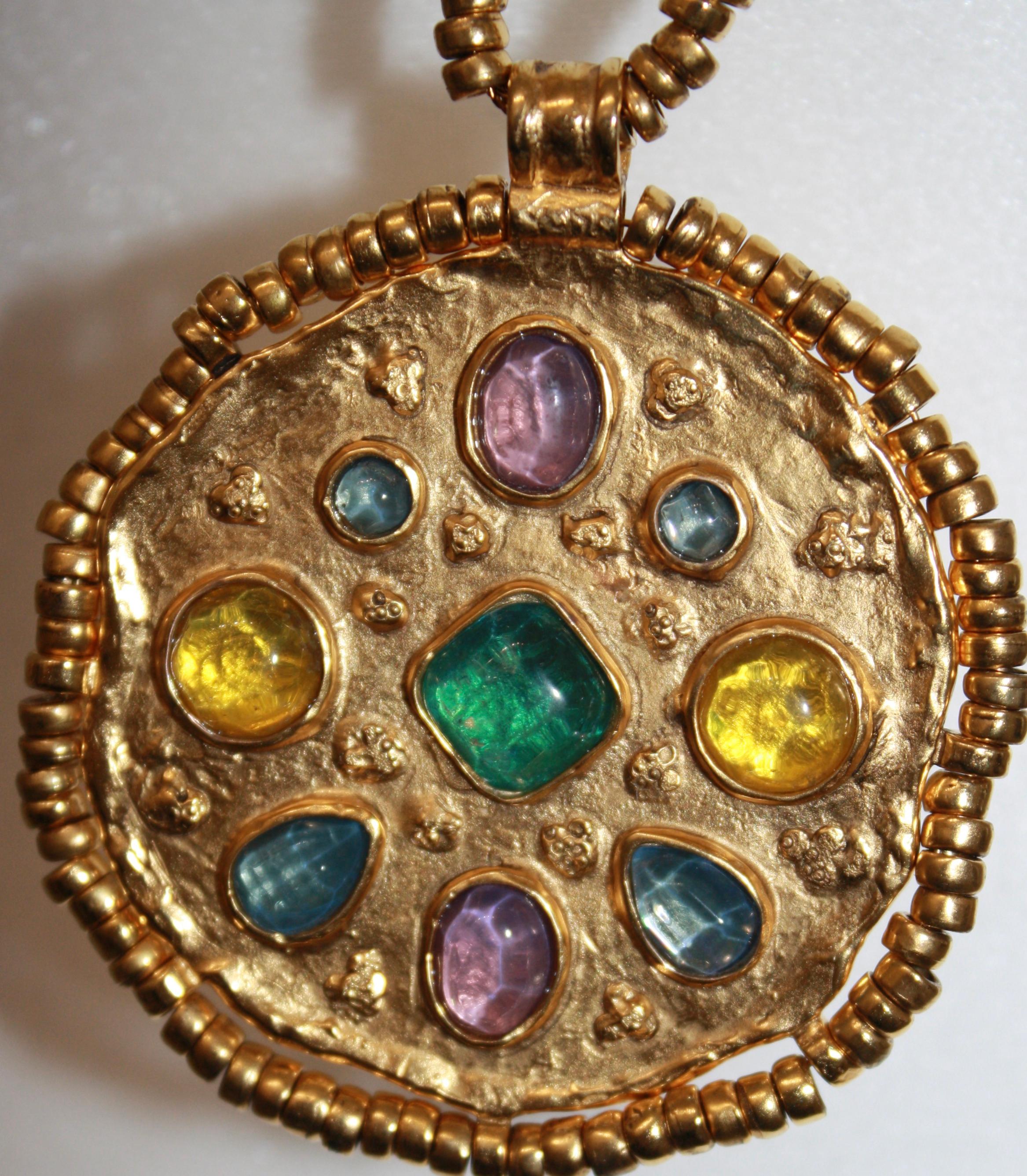Mini Cabochons Rainbow Medallion Necklace  For Sale 3