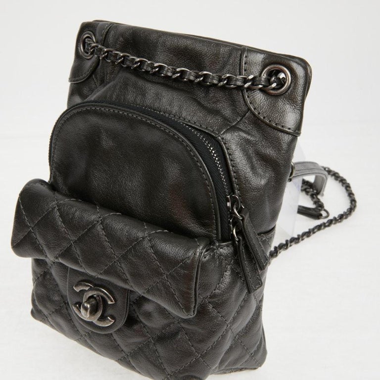 Mini CHANEL Backpack in Charcoal Gray Lambskin Leather at 1stDibs