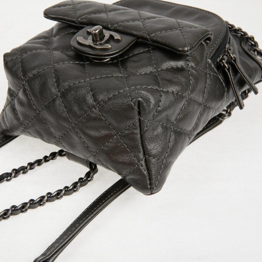 Women's Mini CHANEL Backpack in Charcoal Gray Lambskin Leather