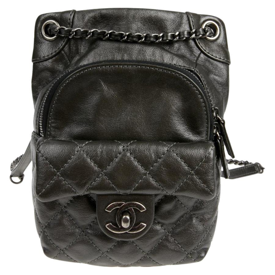 Mini CHANEL Backpack in Charcoal Gray Lambskin Leather