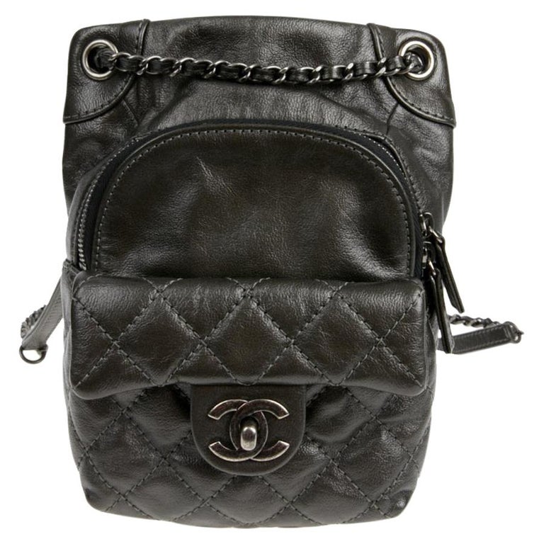 Mini CHANEL Backpack in Charcoal Gray Lambskin Leather at 1stDibs