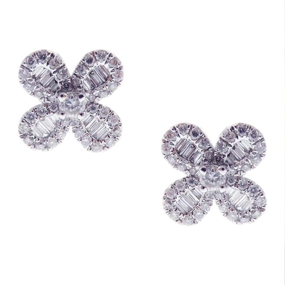 Modern Mini Clover Diamond Baguette Earrings For Sale