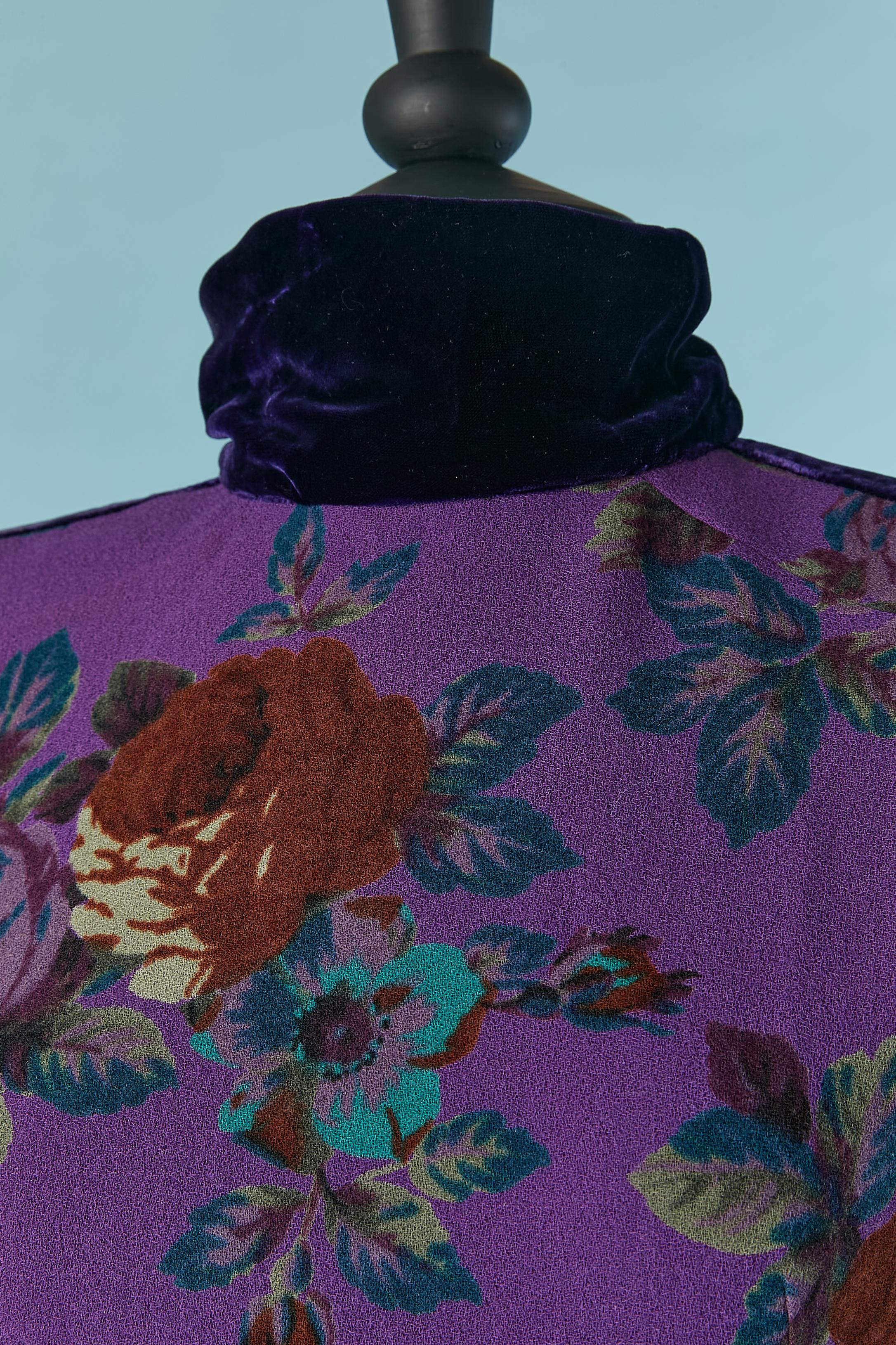 Black Mini cocktail dress made of printed wool and deep purple velvet UNGARO