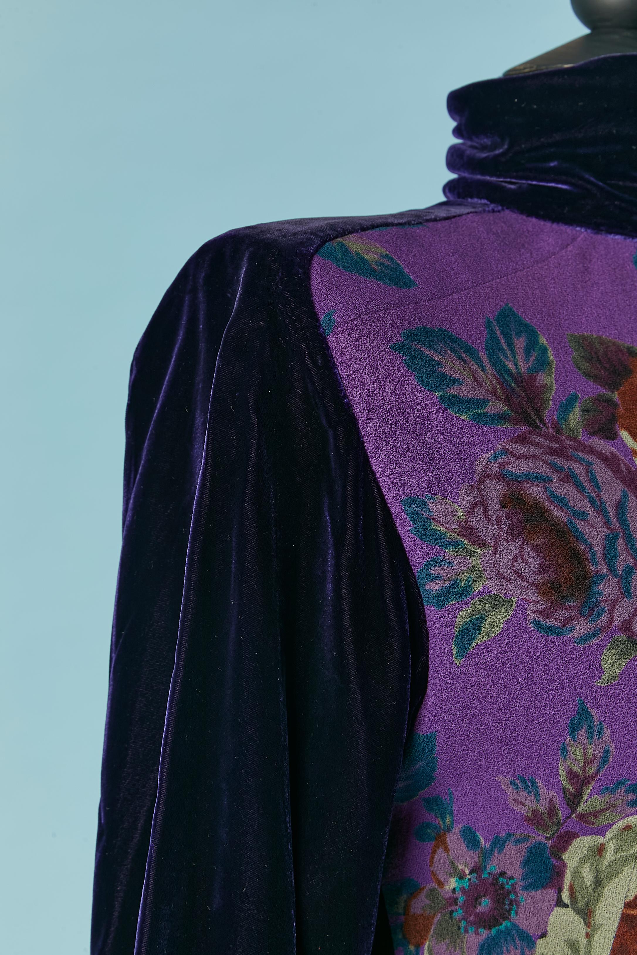 Women's Mini cocktail dress made of printed wool and deep purple velvet UNGARO