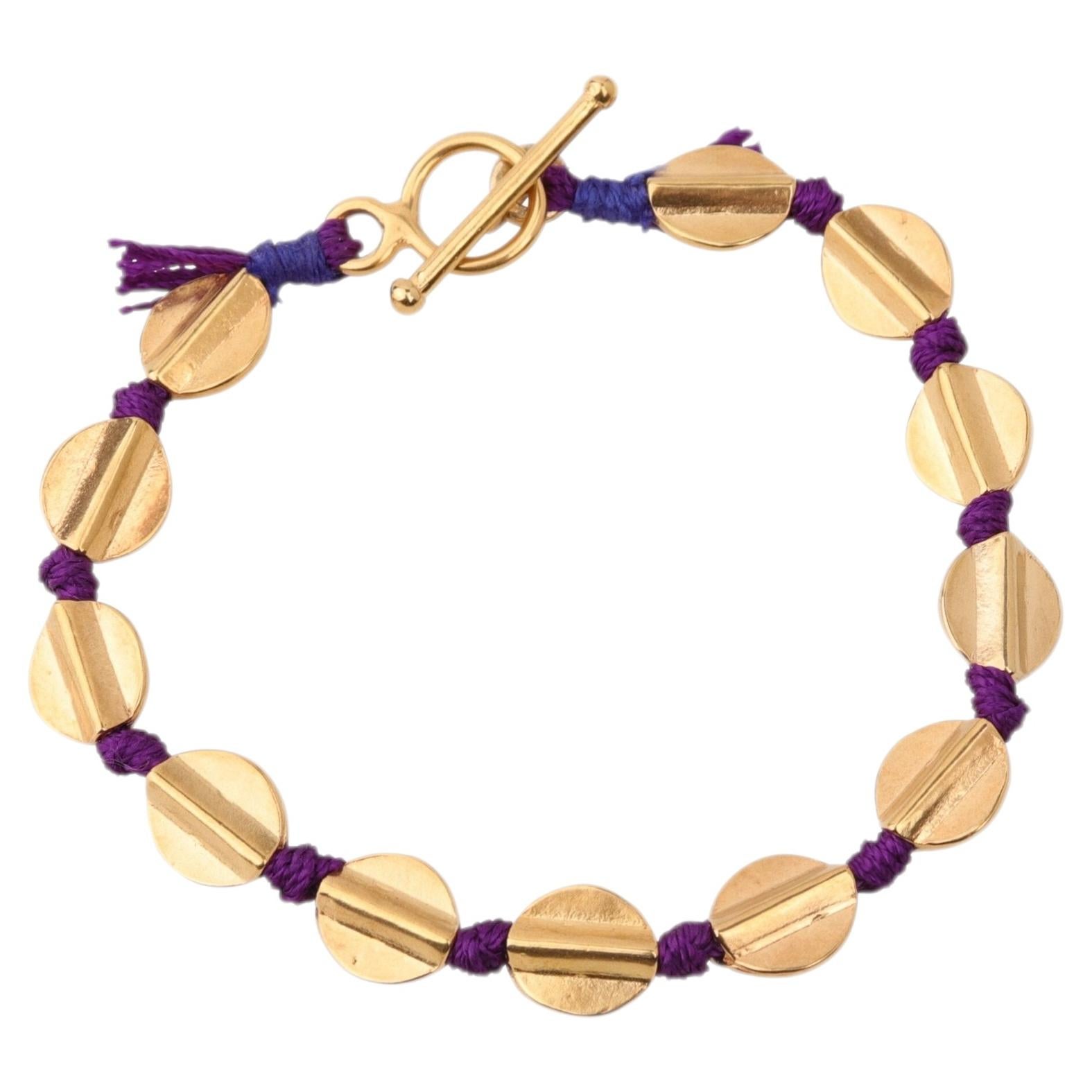 Mini Coins Bracelet in Silk, Bronze & 24k Vermeil Gold by Katerina Makriyianni For Sale