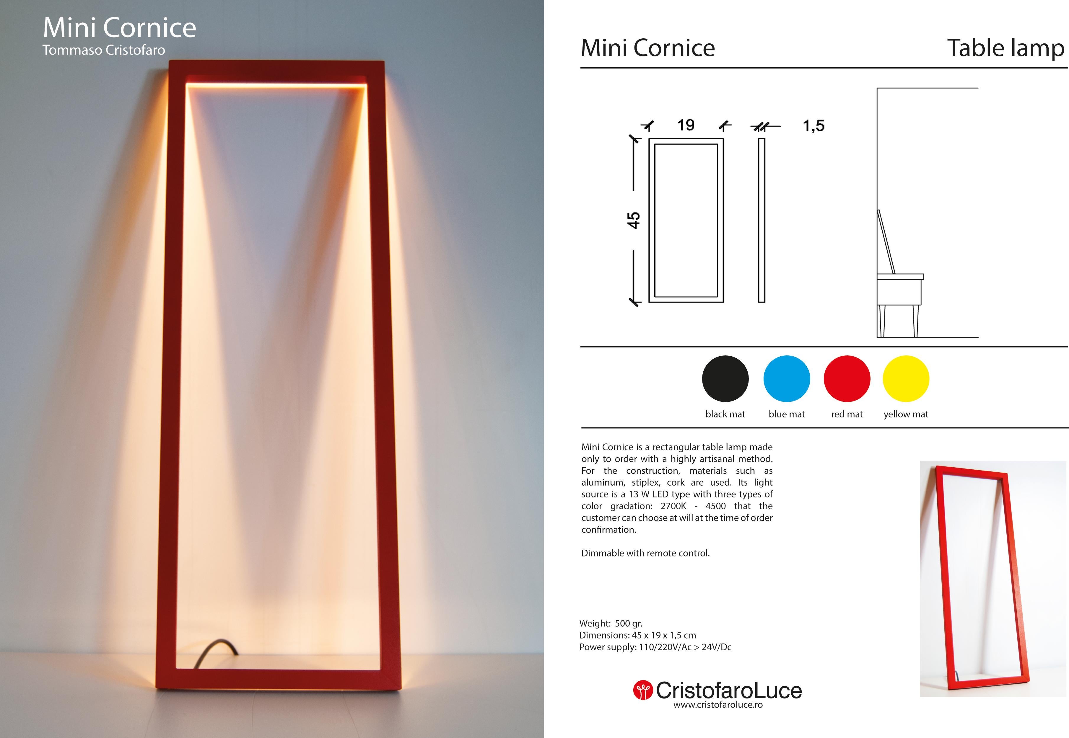 Hand-Crafted Mini Cornice Table Lamp Hand Made Minimalist Italian Design-Tommaso Cristofaro For Sale