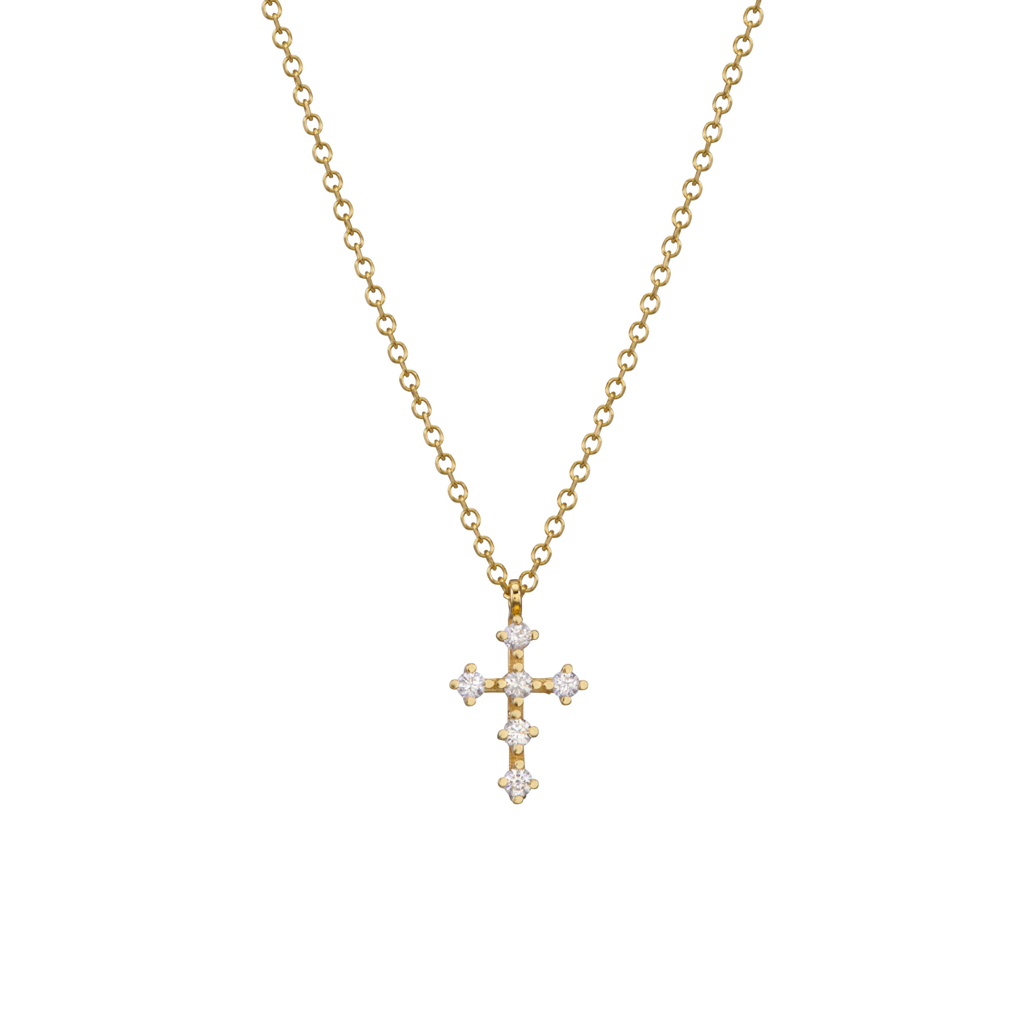 Original, Elegant Mini Cross Pendant wear well with any look. Designed to be comfortable for daily use.
The Cross necklace is handcafted, in 18kt yellow gold with  brillant cut diamonds.
Nice gift for her.

Stone details: Brilliant cut diamond