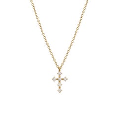Mini Cross Pendant Necklace in 18Kt Yellow Gold with Brillant Cut Diamonds Gift
