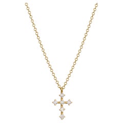 Mini Cross Pendant Necklace in 18Kt Yellow Gold with Brillant Cut Diamonds Gift