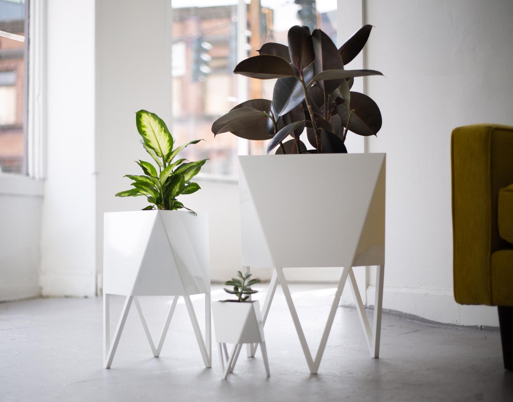 Force/Collide's award-winning signature planter is an ongoing production available in multiple colors and sizes. This original design is a nod to playful perspectives and spatial relationships. Proportions are thoughtful in aesthetic while