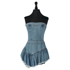 Mini denim bustier dress with raw edge ALEXANDRE VAUTHIER