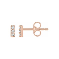 Mini Diamond Bar Earrings, Authentic Natural Diamonds, 14k Rose Gold