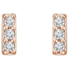 Mini Diamond Bar Earrings, Authentic Natural Diamonds, 14k Rose Gold