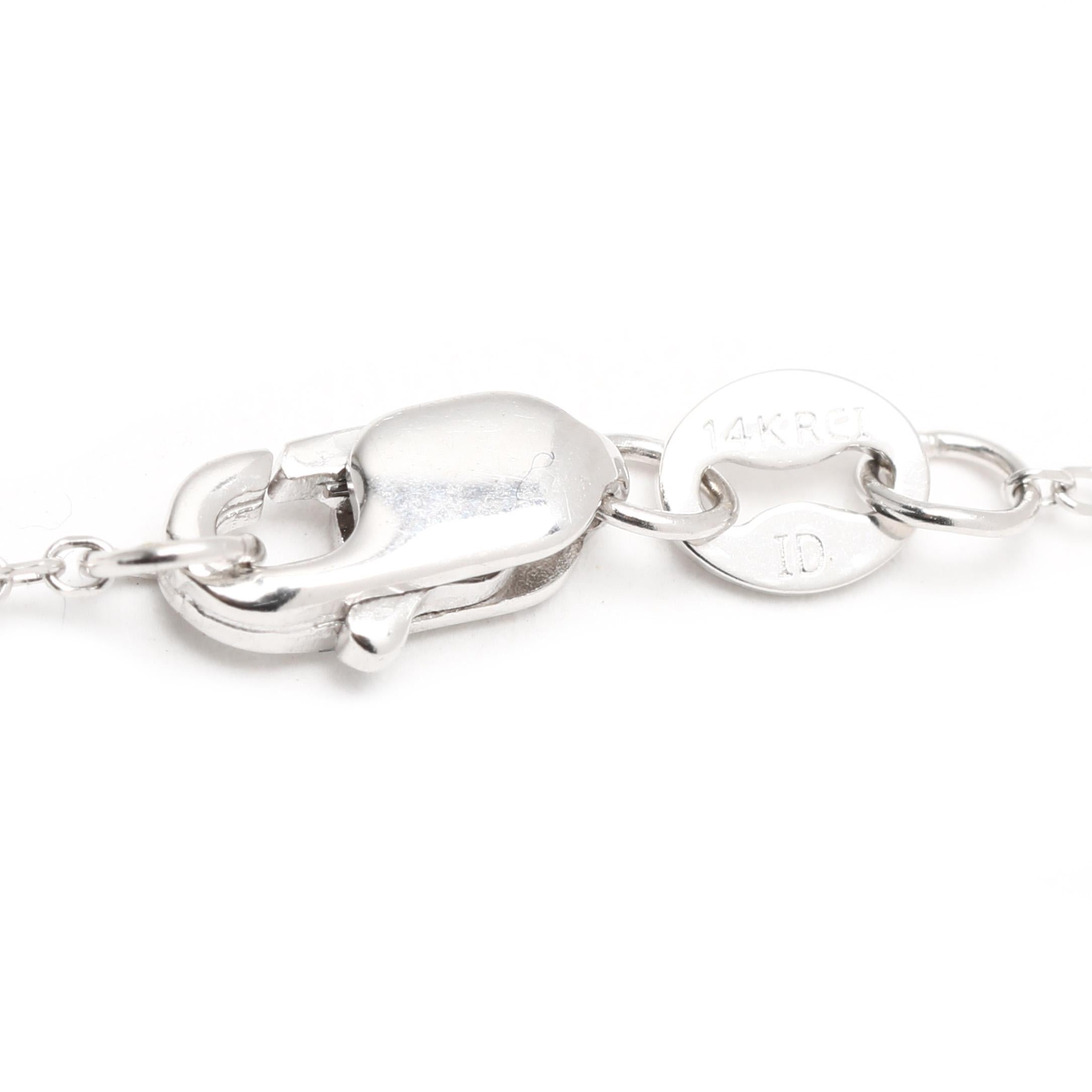 Round Cut Mini Diamond Bow Necklace, 14k White Gold, Length 16.25 Inches For Sale