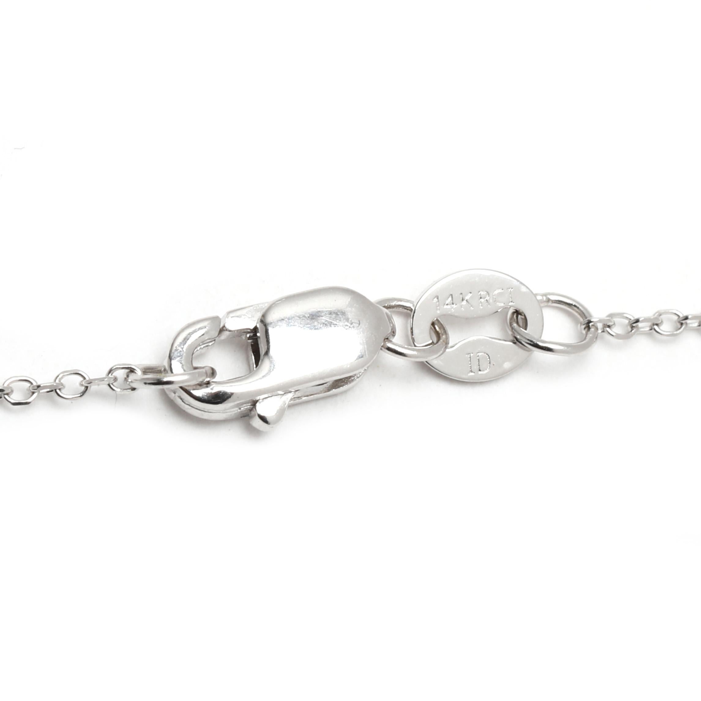 Mini Diamond Bow Necklace, 14k White Gold, Length 16.25 Inches In Good Condition For Sale In McLeansville, NC
