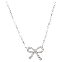 Mini collier noeud en diamant, or blanc 14k, longueur 16.25 pouces