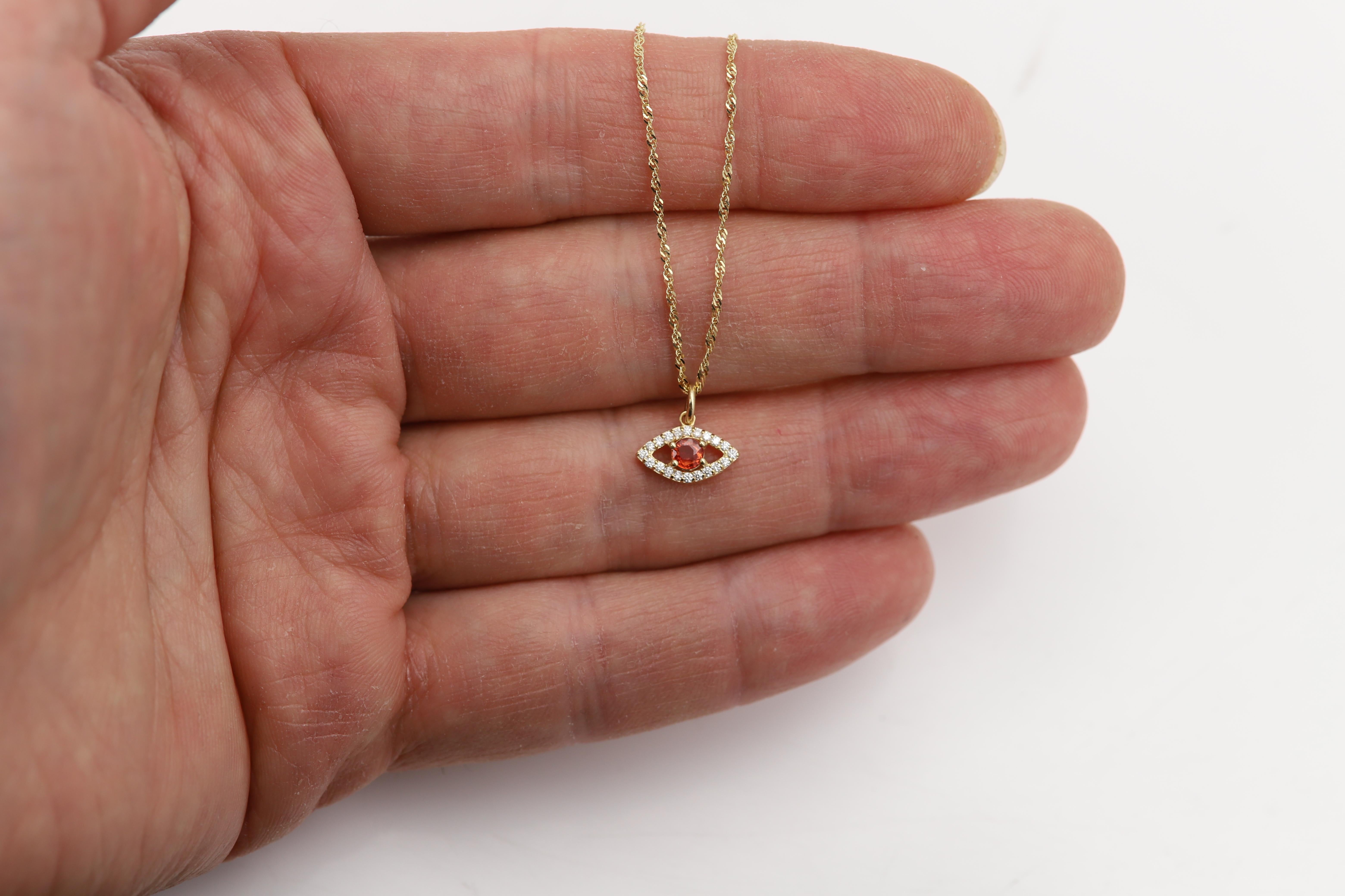 Mini œil maléfique en or jaune 14 carats avec saphir orange naturel au centre en vente 6