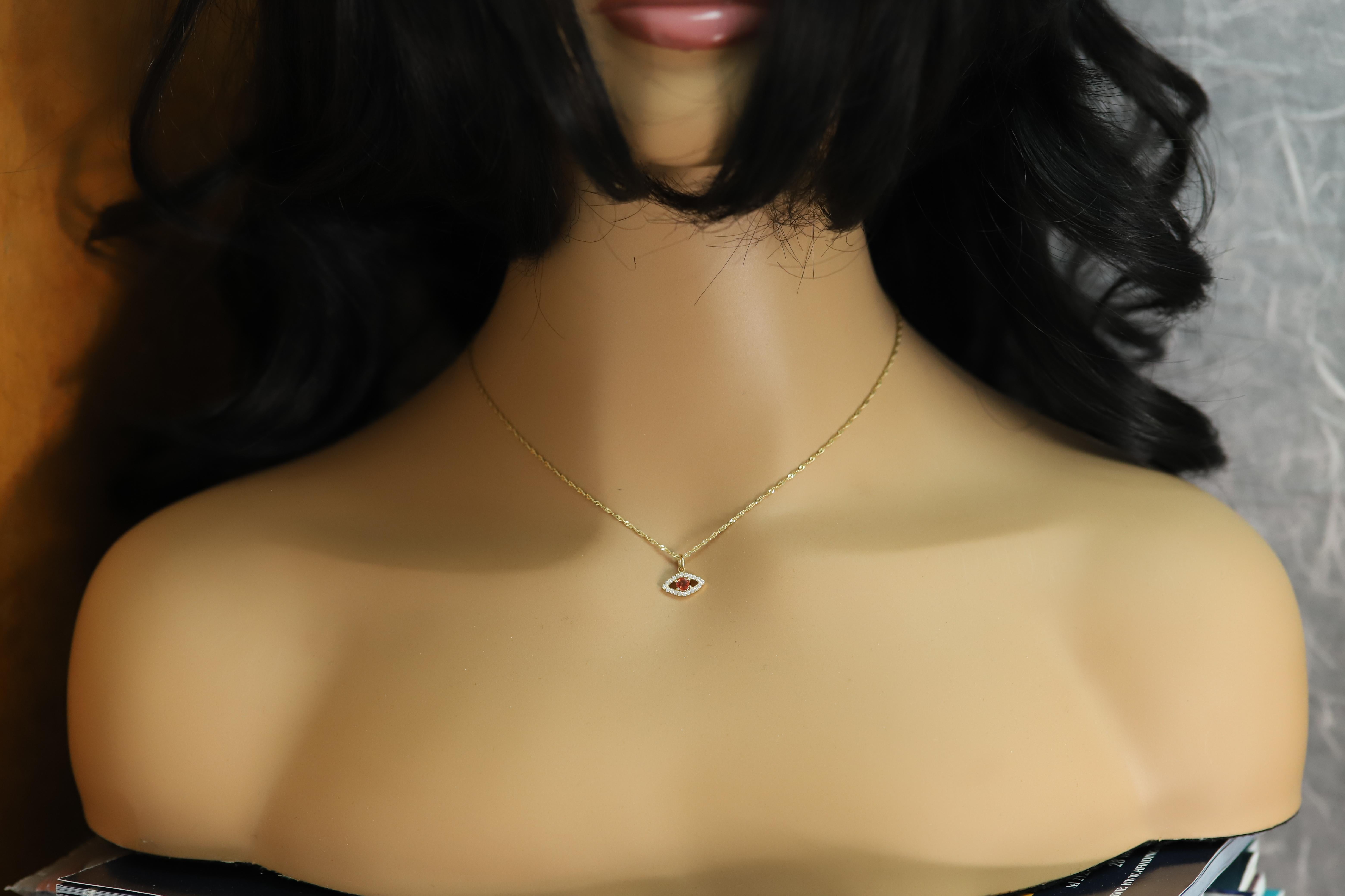 Mini œil maléfique en or jaune 14 carats avec saphir orange naturel au centre en vente 8