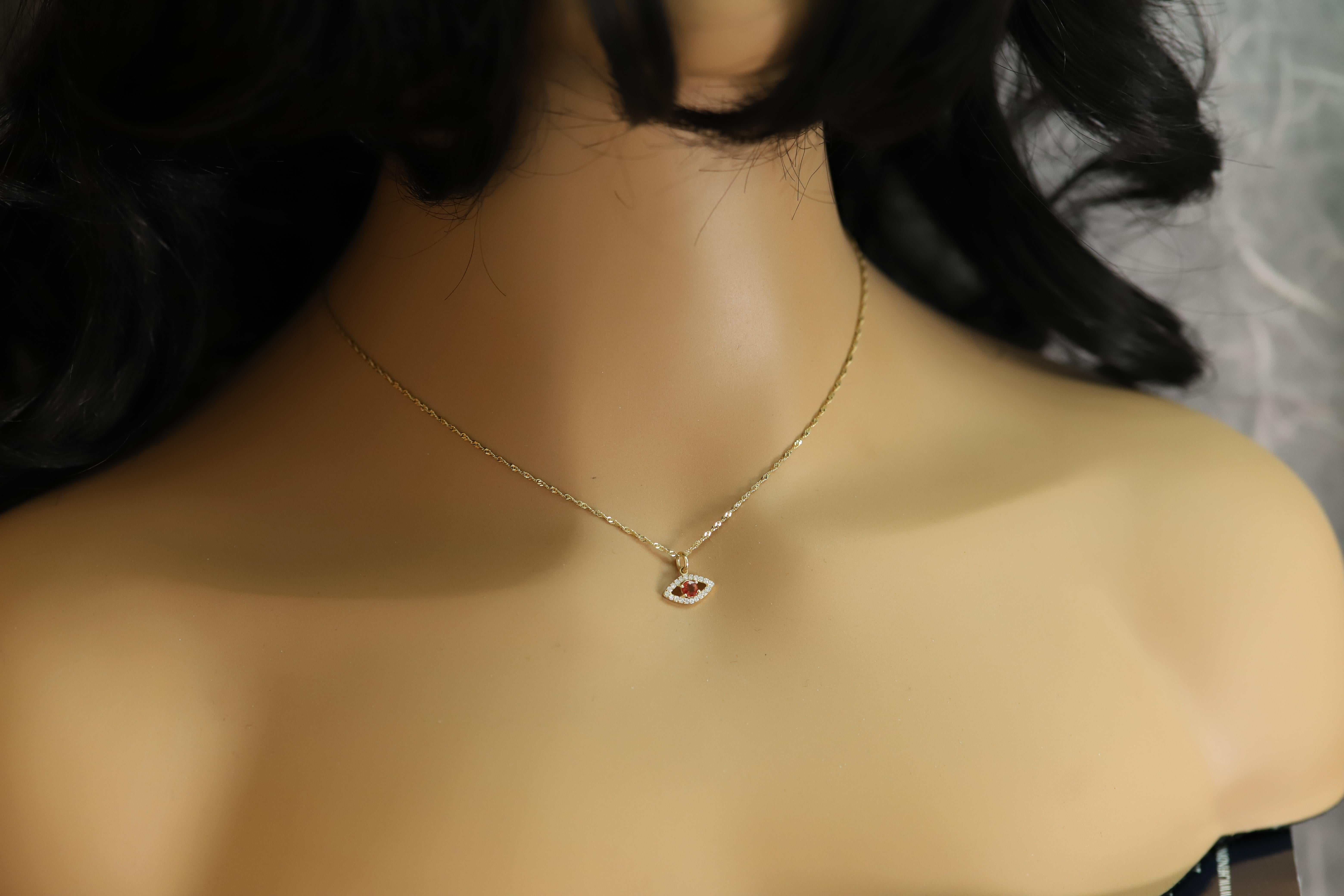Mini œil maléfique en or jaune 14 carats avec saphir orange naturel au centre en vente 9