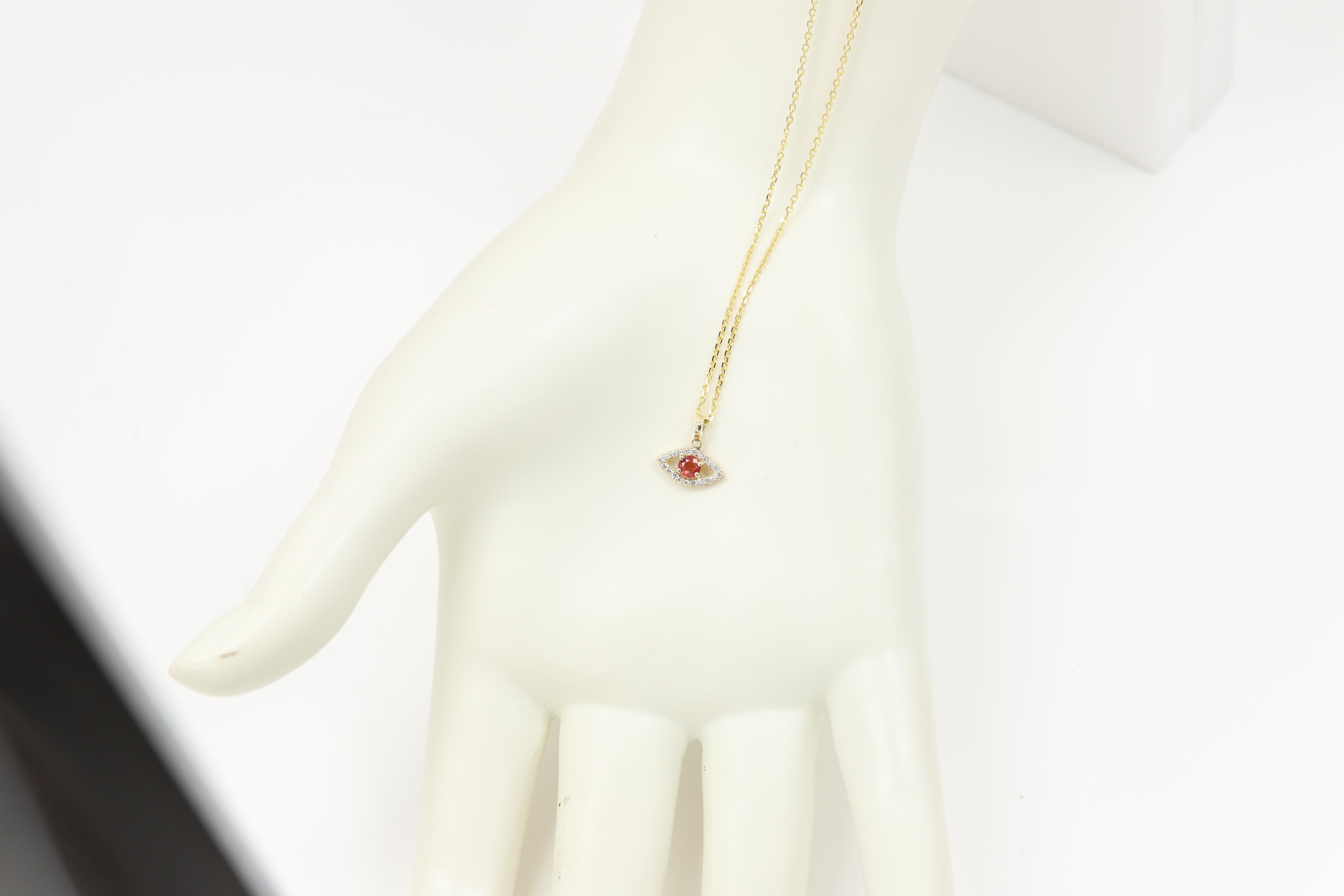 Mini Diamond Evil Eye 14 Karat Yellow Gold with Center Natural Red Sapphire 2