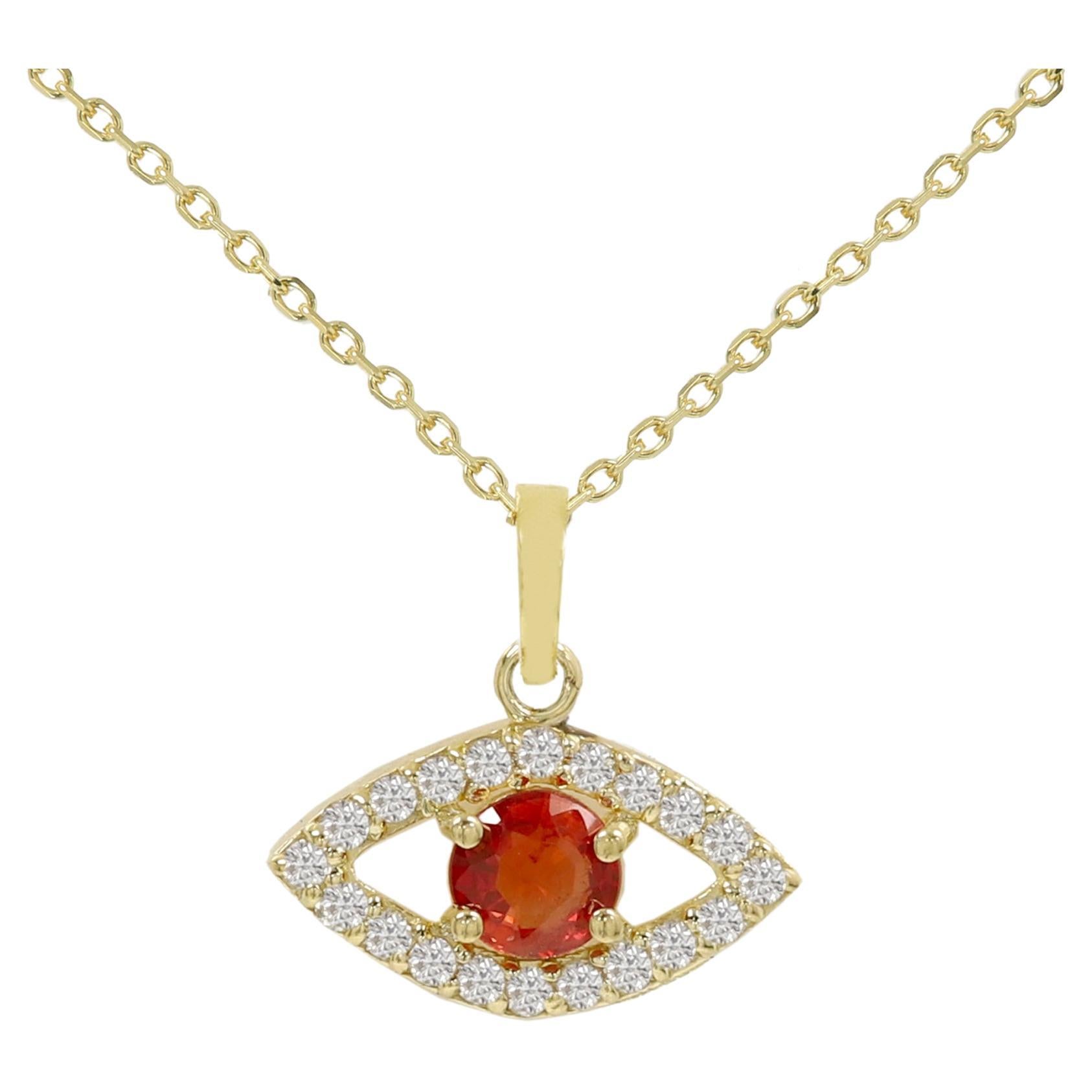 Mini Diamond Evil Eye 14 Karat Yellow Gold with Center Natural Red Sapphire