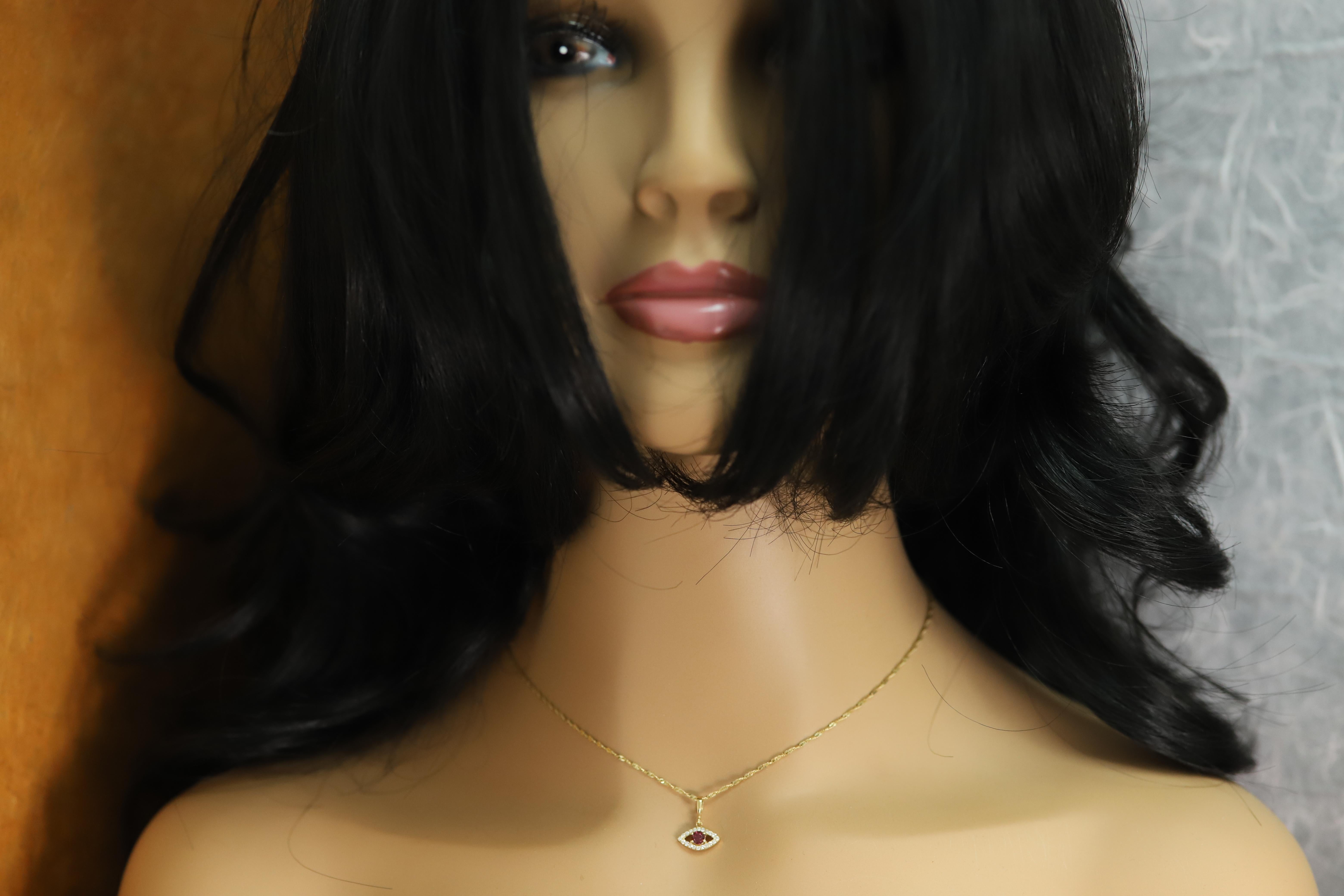 De las mujeres Mini Diamante Mal de Ojo Oro Amarillo 14 Kilates con Centro Rodolita Natural en venta