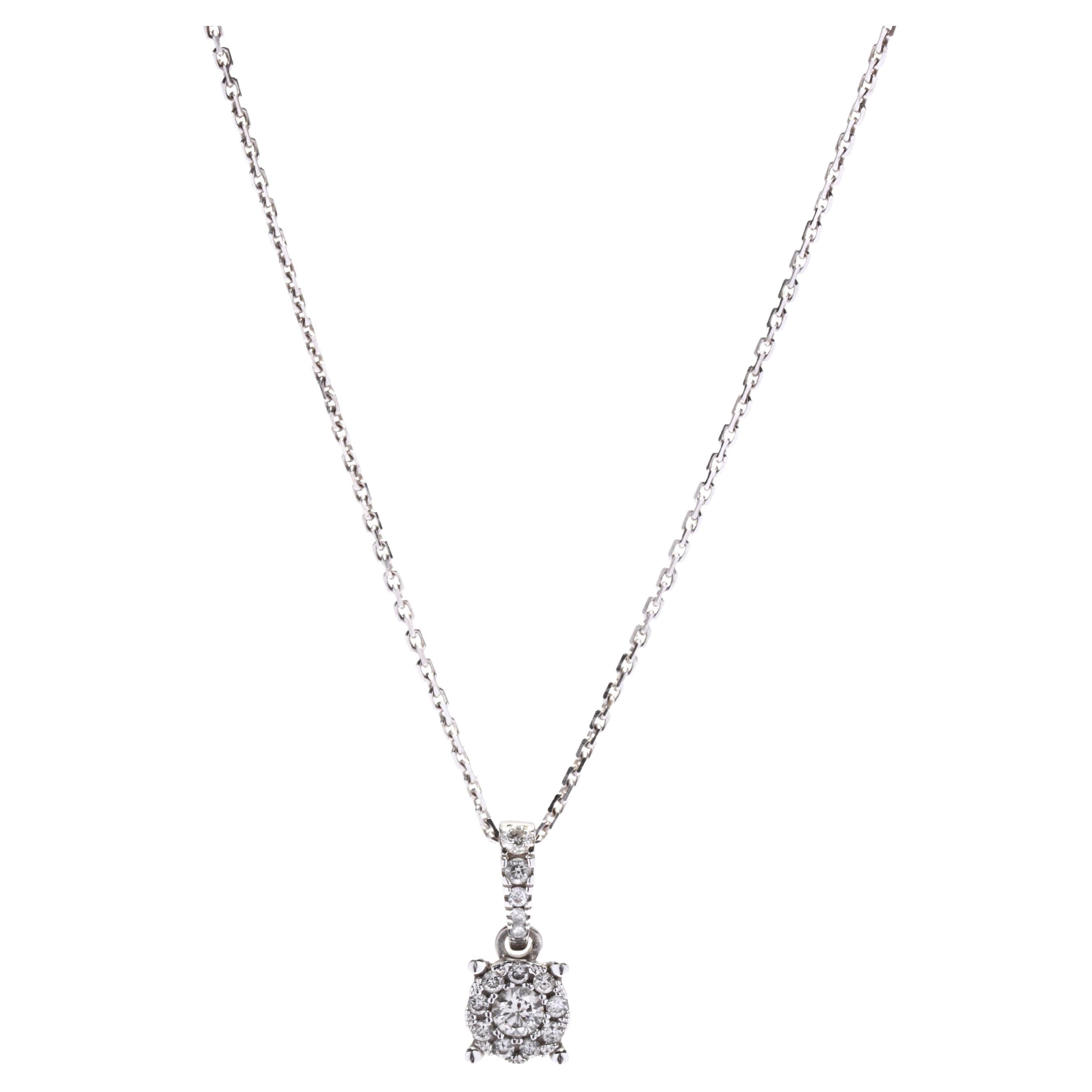 Mini Diamond Halo Pendant Necklace, 14KT White Gold