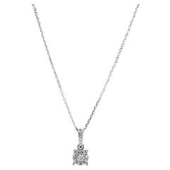 Vintage Mini Diamond Halo Pendant Necklace, 14KT White Gold