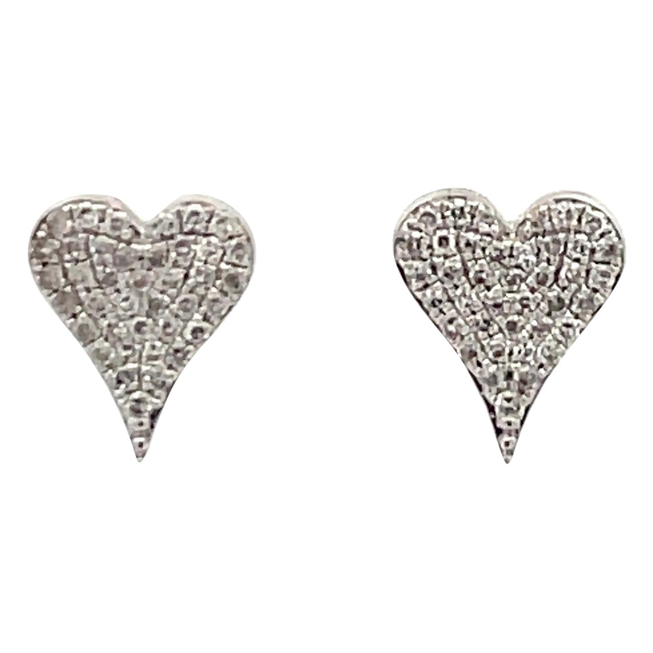 Mini Diamond Heart Stud Earrings 0.20 Carats 14 Karat White Gold For Sale