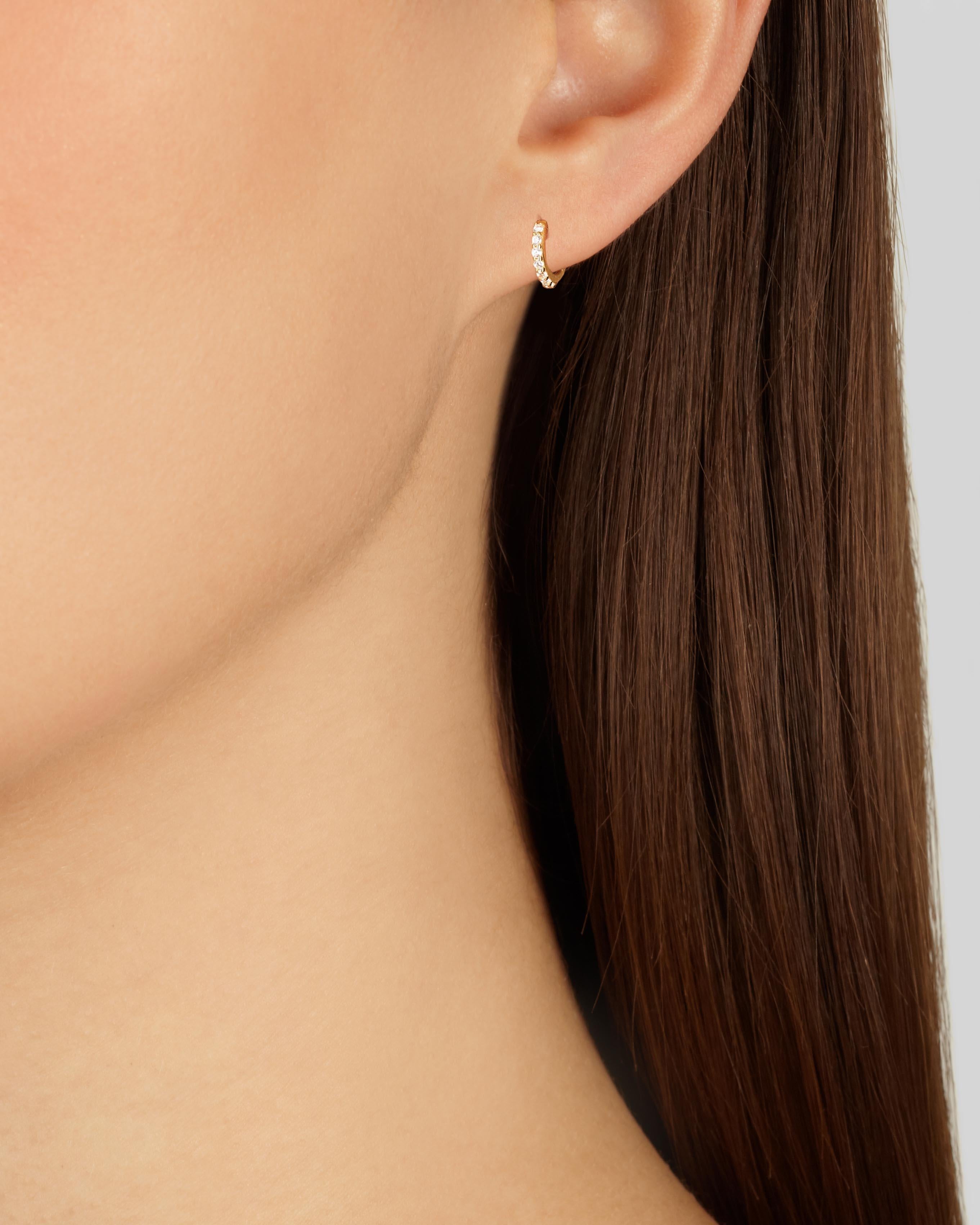 Round Cut Mini Diamond Hoop Earrings in 18 Karat Gold by Allison Bryan For Sale