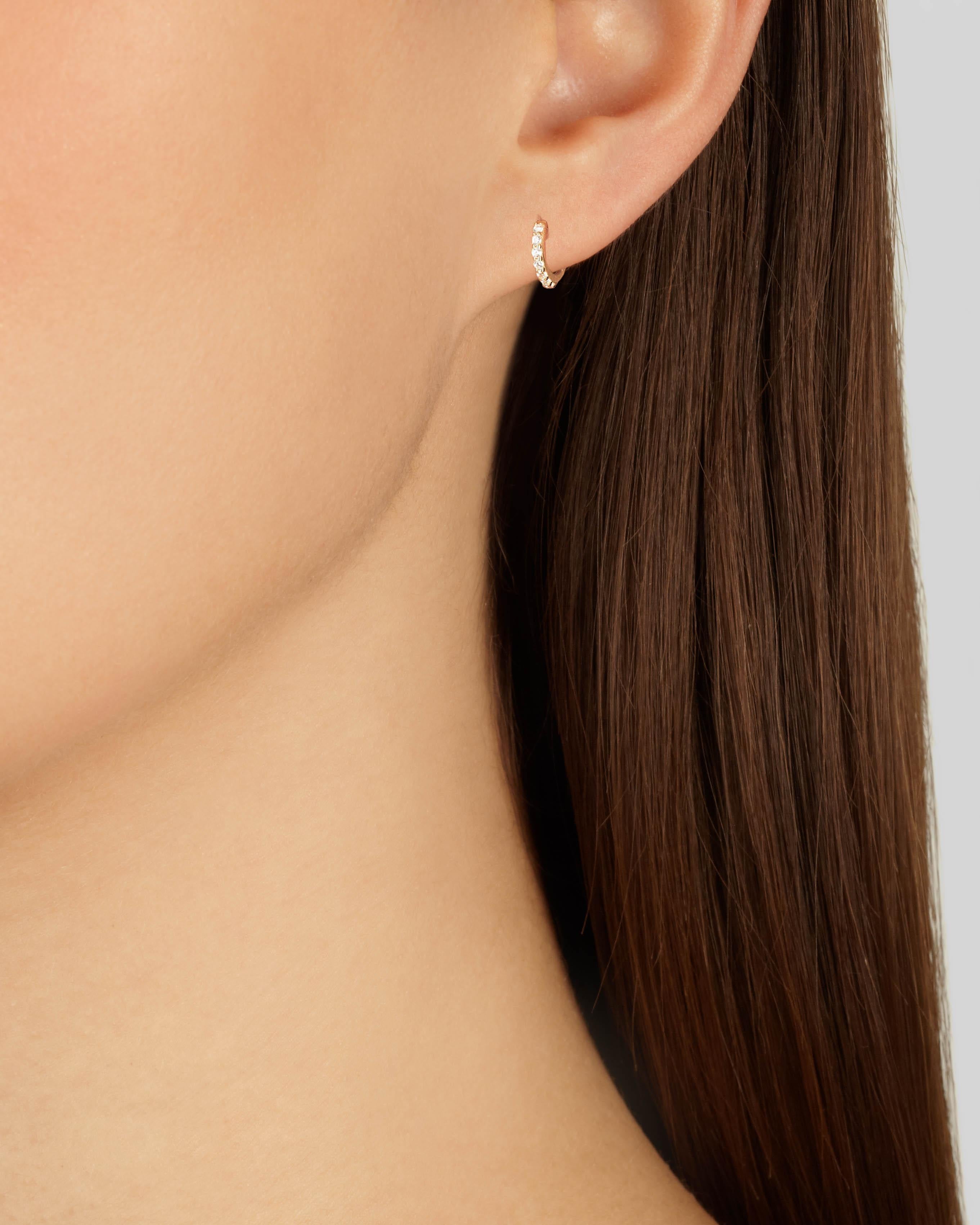 Round Cut Mini Diamond Hoop Earrings in 18 Karat Rose Gold by Allison Bryan For Sale