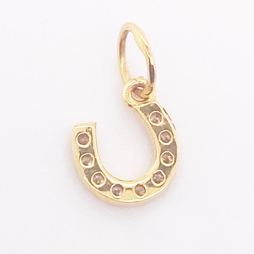 This right-side-up horseshoe is perfect to catch all your good luck! It's the perfect size to add to a chain and make an adorable necklace or to add to charm bracelet to give it even more charm. The nine round diamonds lining the horseshoe make this