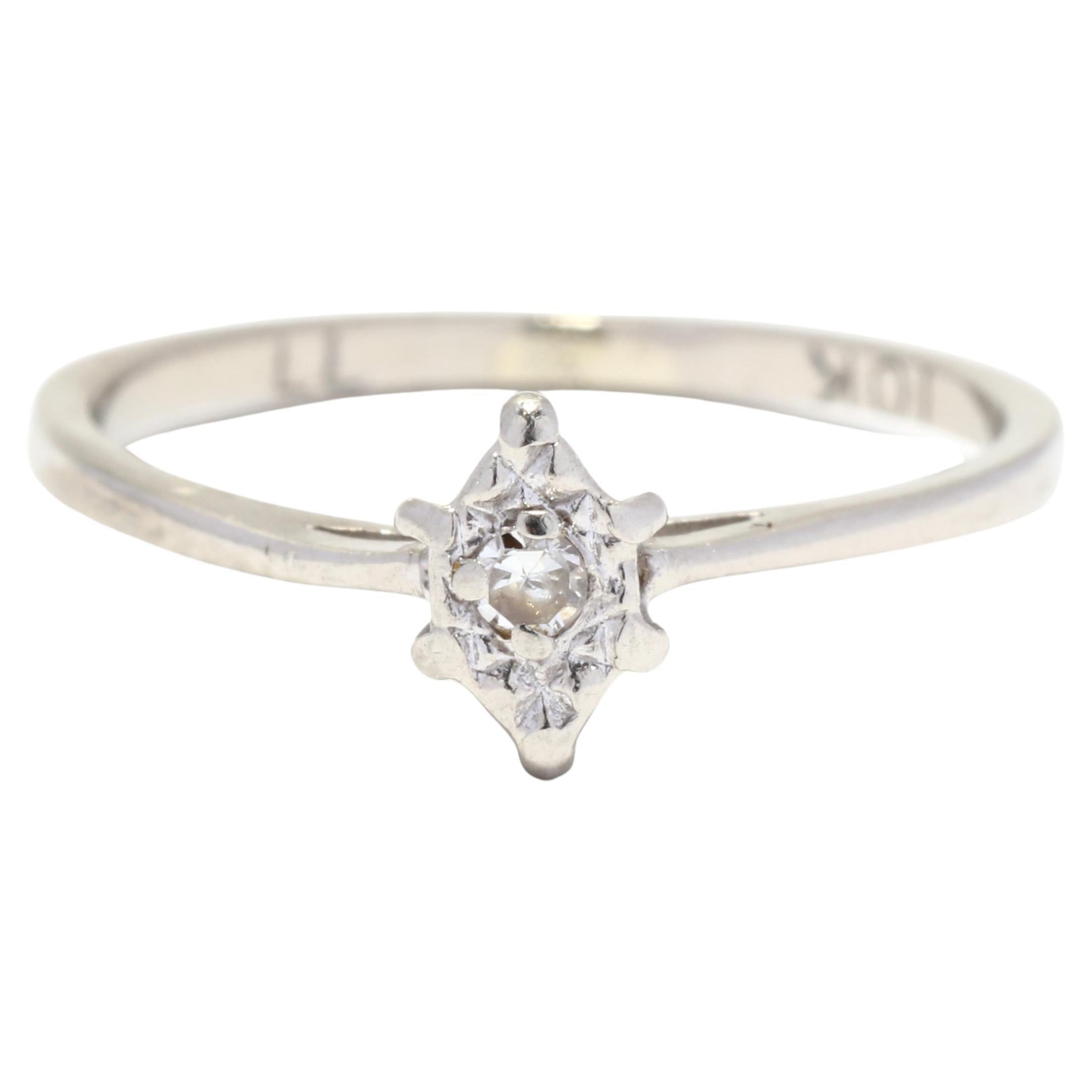 Mini Diamond Navette Ring, 10K White Gold, Ring, Marquise Diamond Ring