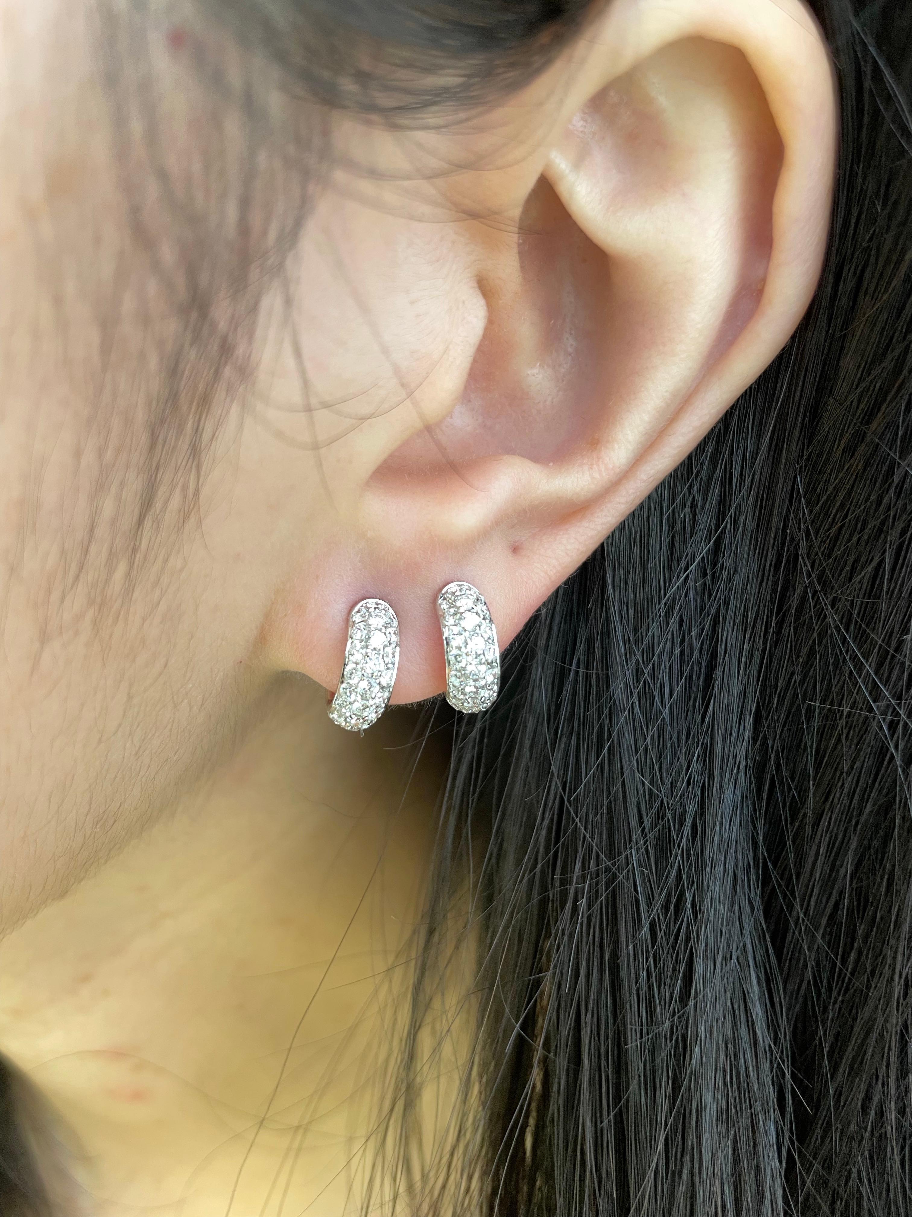 Mini Diamond Pave Huggie Hoop Earrings in 18K White Gold For Sale 2