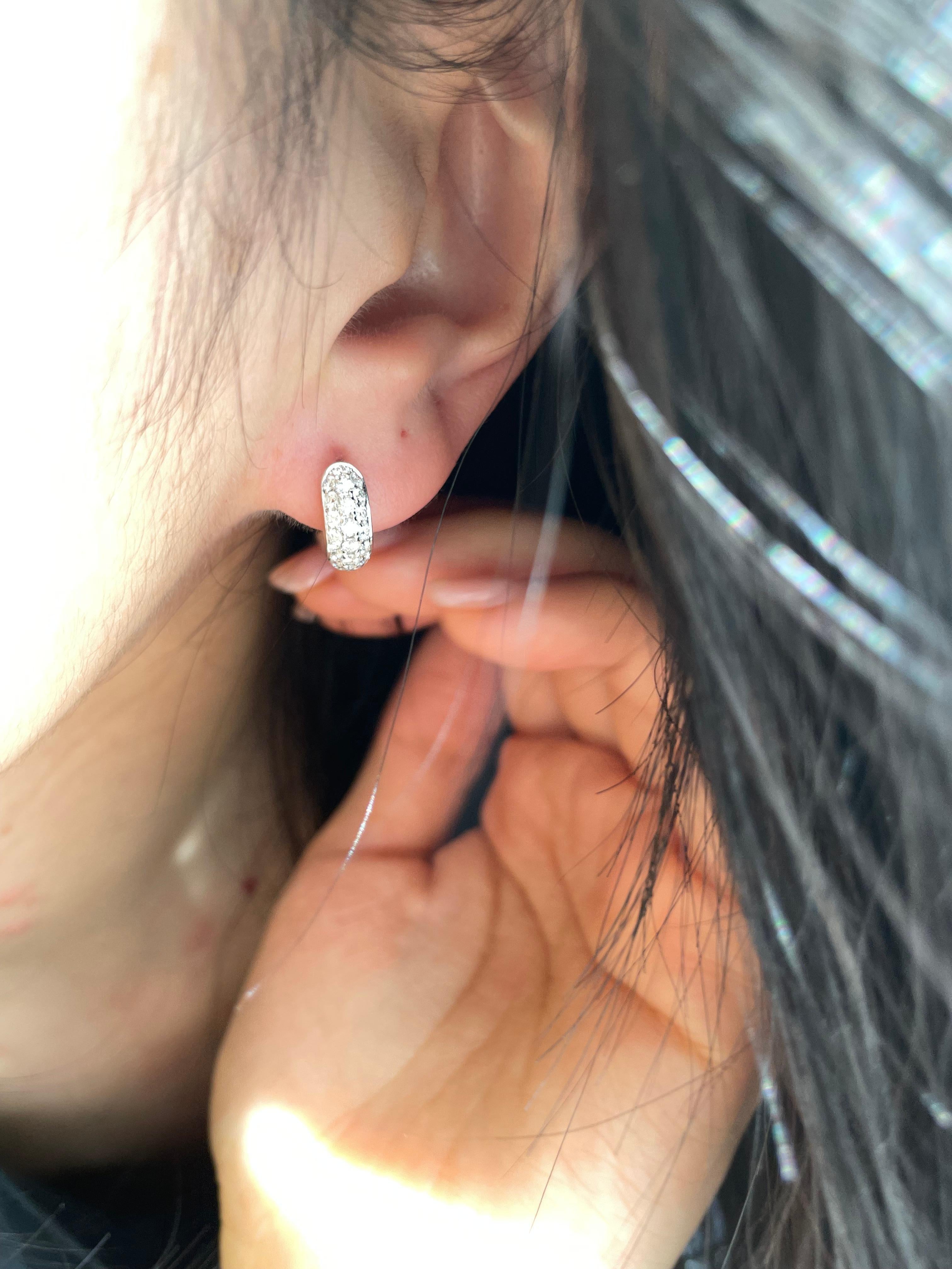 Modern Mini Diamond Pave Huggie Hoop Earrings in 18K White Gold For Sale