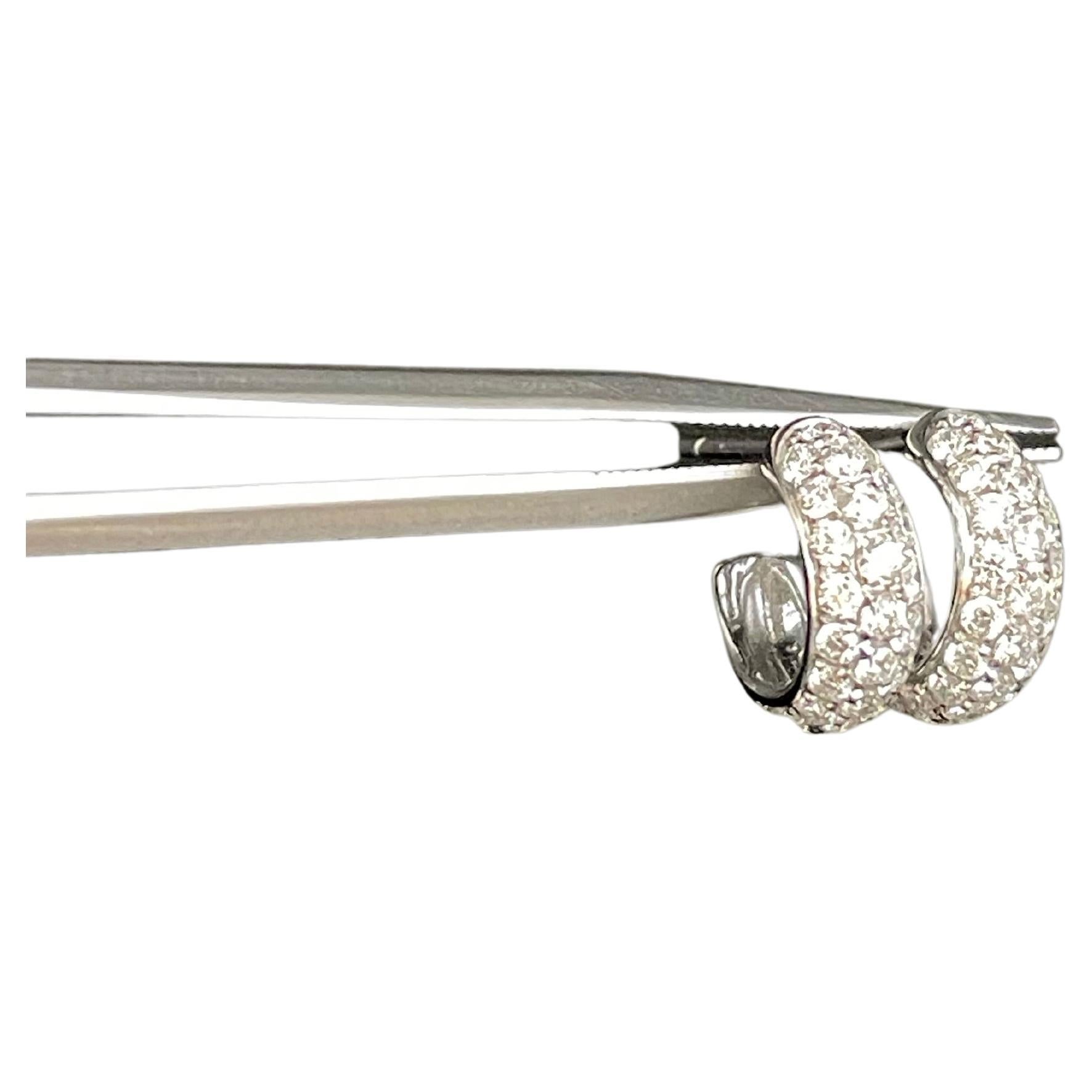 Mini Diamond Pave Huggie Hoop Earrings in 18K White Gold For Sale