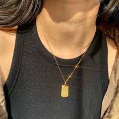 Mini Dog Tag Pendant Necklace Unisex in 14K Solid Gold