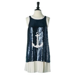 Mini dress in blue sequin with Anchor pattern and pleated bottom edge D&G 