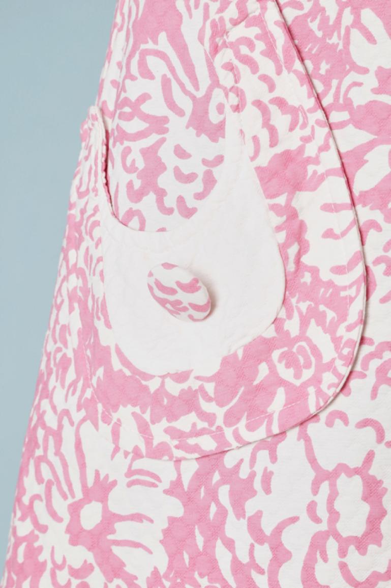 Beige Mini dress in white and pink piqué de coton Créations Courrèges 
